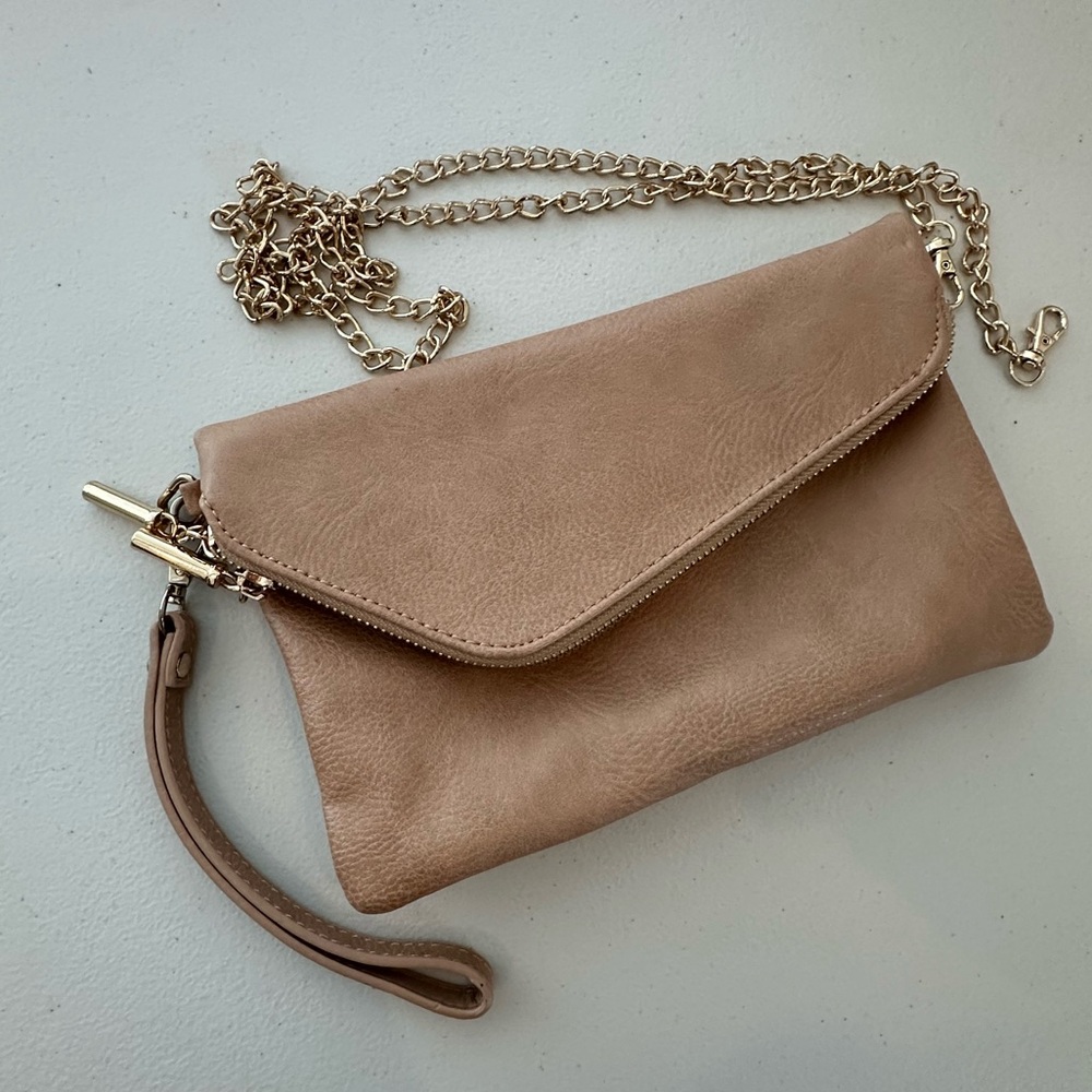 Elegant Tan vegan leather Clutch- purse